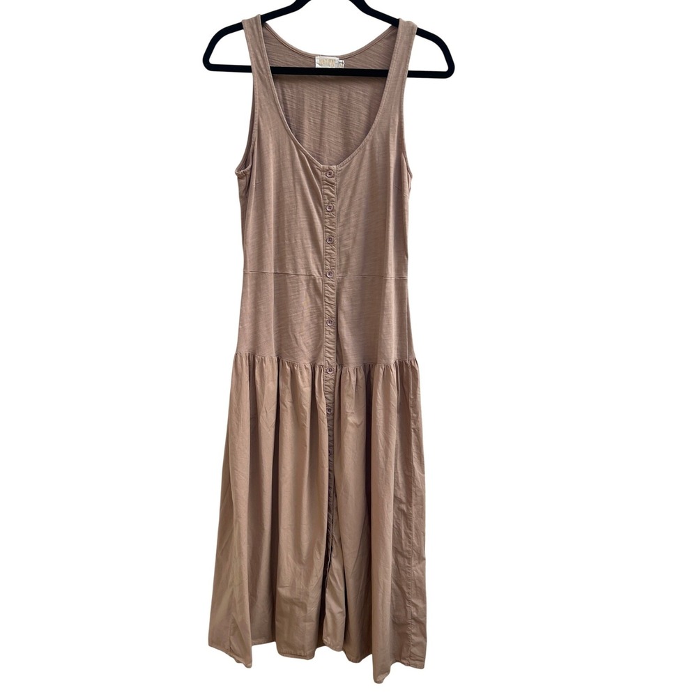 Nation LTD Midi Dress M Tan Button Front Carrie Romantic Sundress Cafe au Lait